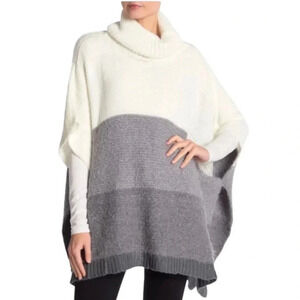VINCE CAMUTO Women's One Size Crochet Turtleneck Poncho Grey/White NWT